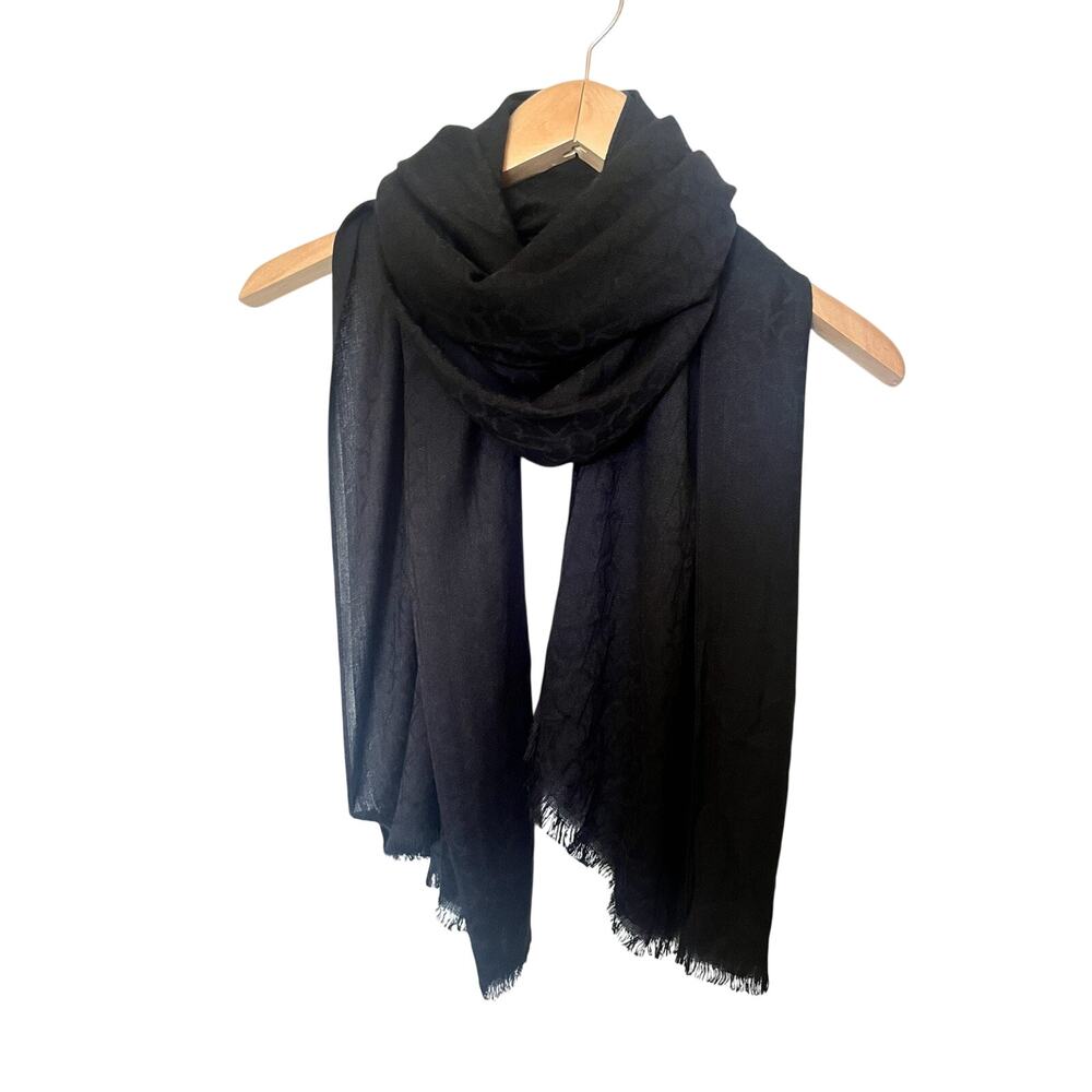 Calvin Klein Wrap Shawl Scarf Monogram CK Logo Fringe Black Rectangle Women NWT